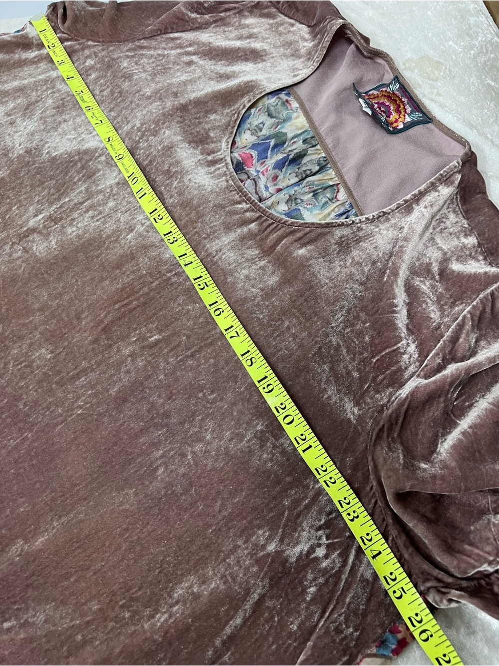 Johnny Was Dusty Mauve mixed media silk blend velvet velour Tunic XL FLAWED - Picture 5 of 13